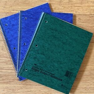 3 National Brand College Ruled White Paper Single Subject Notebooks 2Blue 1Green